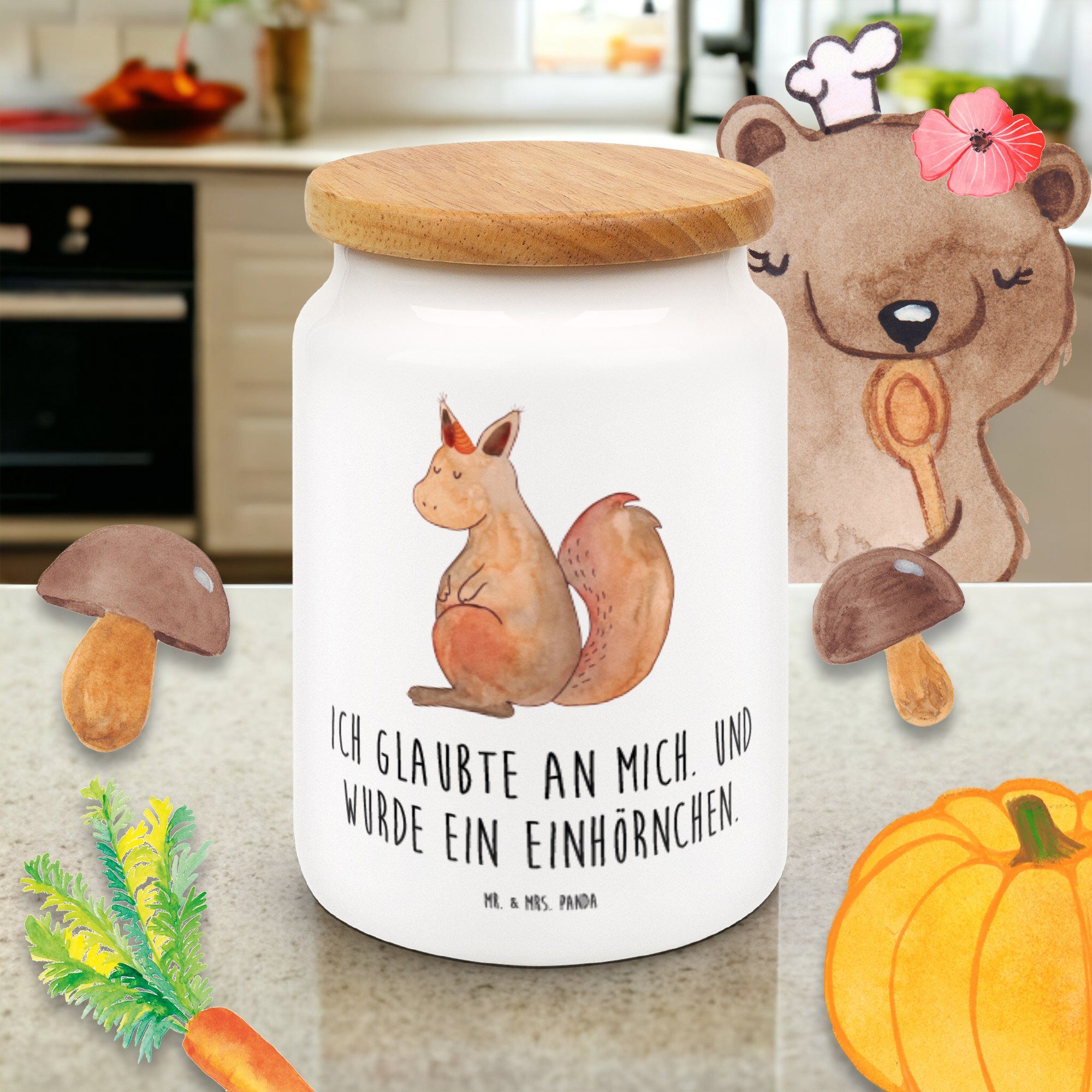 Mr. & Mrs. Aufbewah, (1-tlg) Glaube Unicorn, - Einhörnchen Vorratsdose Leckerlidose, Keramik, - Geschenk, Panda Weiß