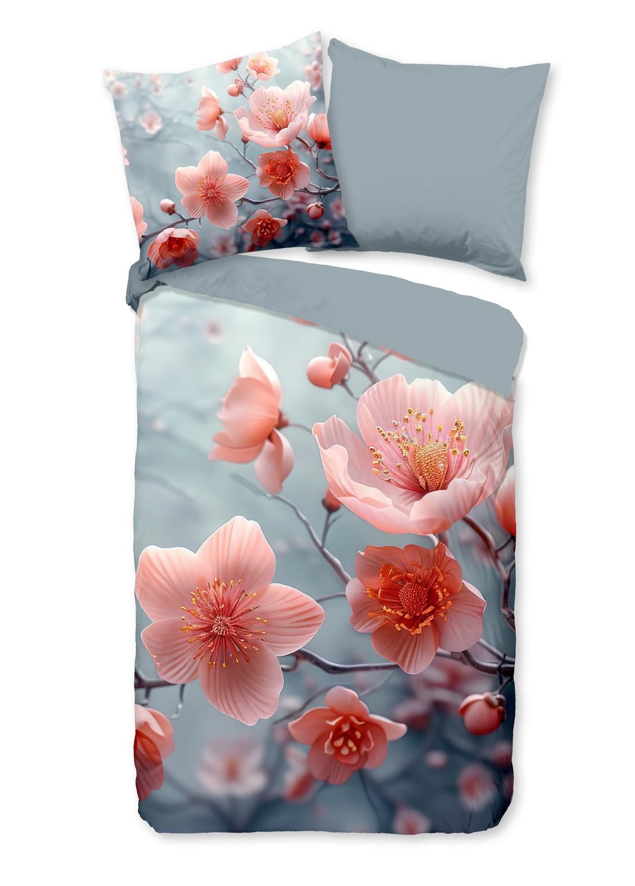 good morning Bettwäsche Renforcé Bettwäsche 135 X 200 cm + 1- 80 X 80 cm Sartre grau flowers, Baumwolle, 2 teilig, bettwäsche 135x200 baumwolle sale warm weihnachten 135x200 bettbezug