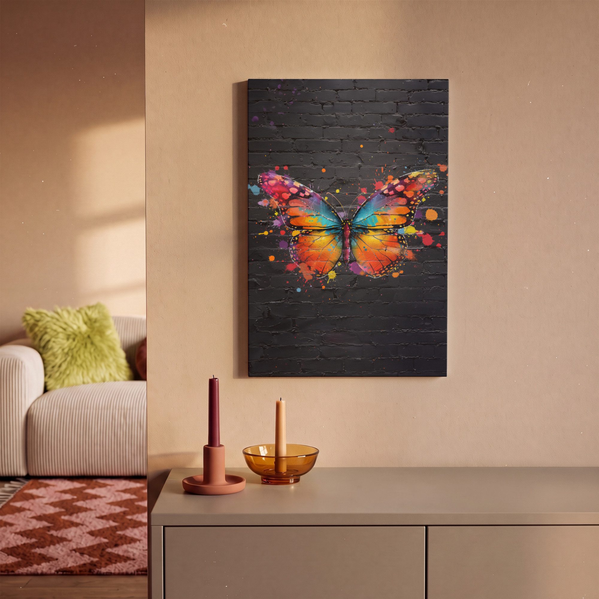 OneMillionCanvasses® Leinwandbild Schmetterling - Graffiti - Neonkunst - Farbenfroh - Kunst, Fotodruck (1 St), Leinwand Canvas Wandbild, Wanddekoration 20x30 cm – Bild 2 von 5