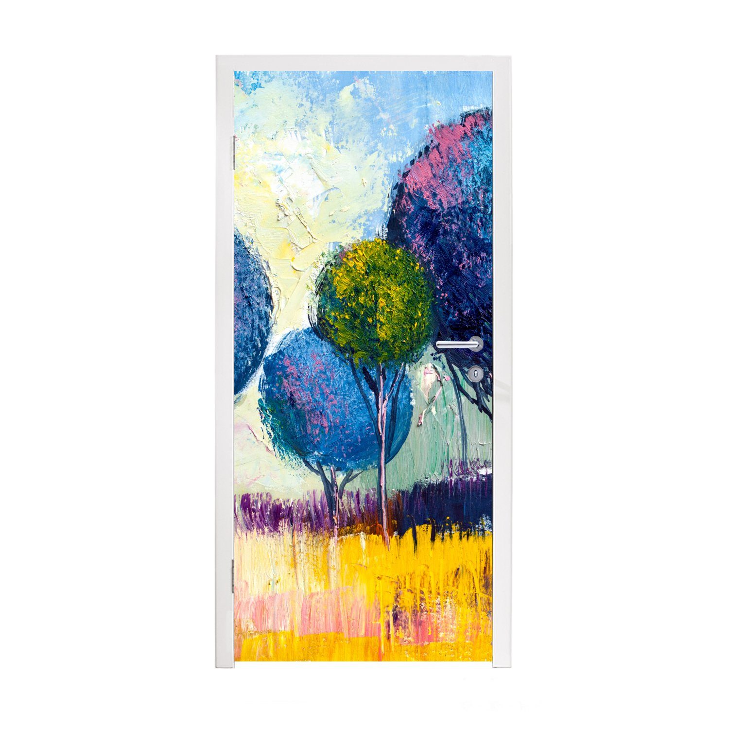 MuchoWow Türtapete Gemälde 75x205 bedruckt, Türaufkleber, Ölfarbe - Natur, - Tür, (1 - St), Fototapete für Matt, cm Baum