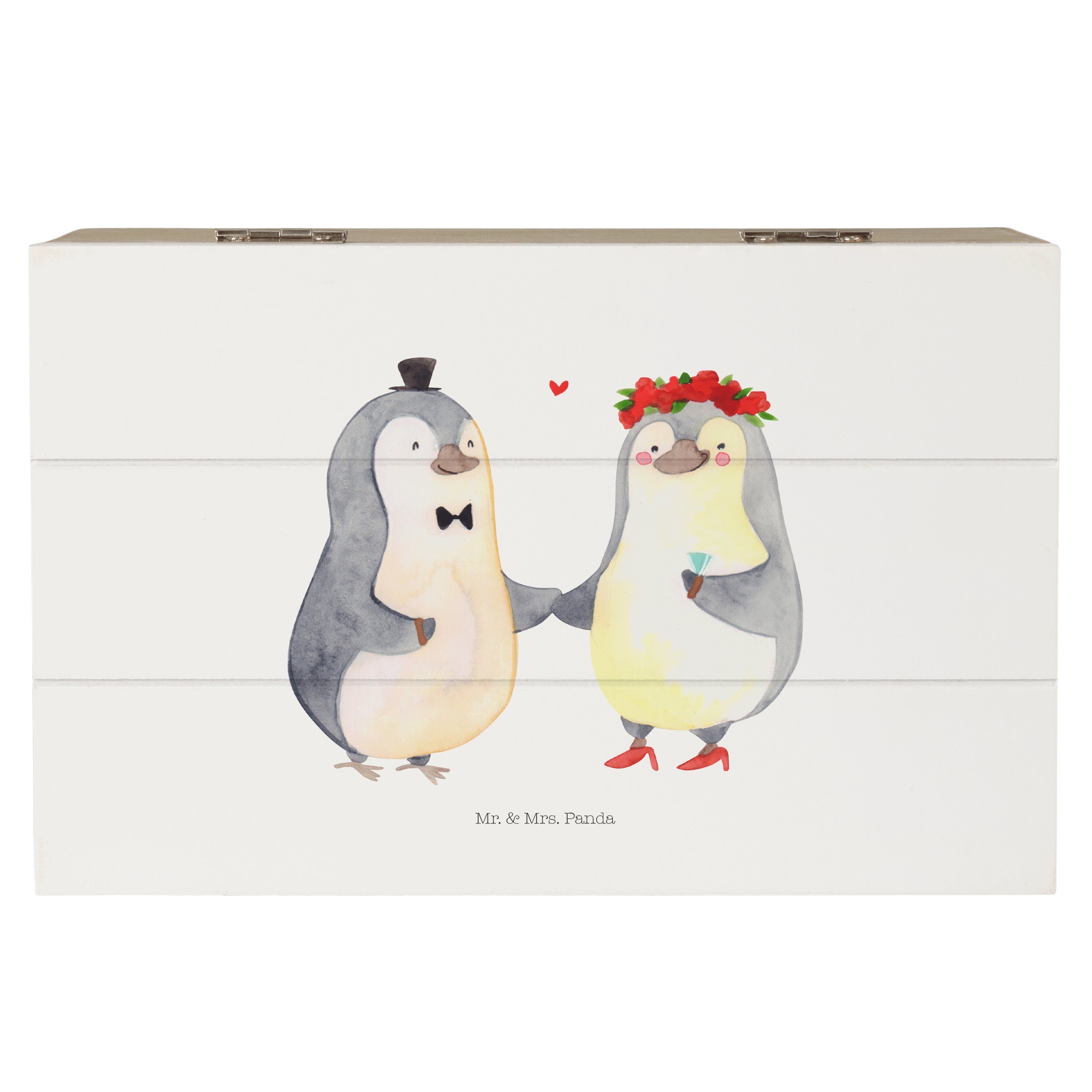 Mr. & Mrs. Panda Dekokiste Hochzeitspaar Pinguin - Weiß - Geschenk, Kiste, Verlobungsfeier, Deko (1 St)