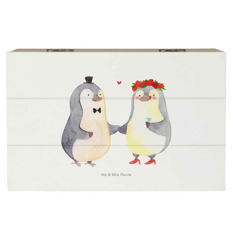 Mr. & Mrs. Panda Dekokiste Hochzeitspaar Pinguin - Weiß - Geschenk, Kiste, Verlobungsfeier, Deko (1 St)