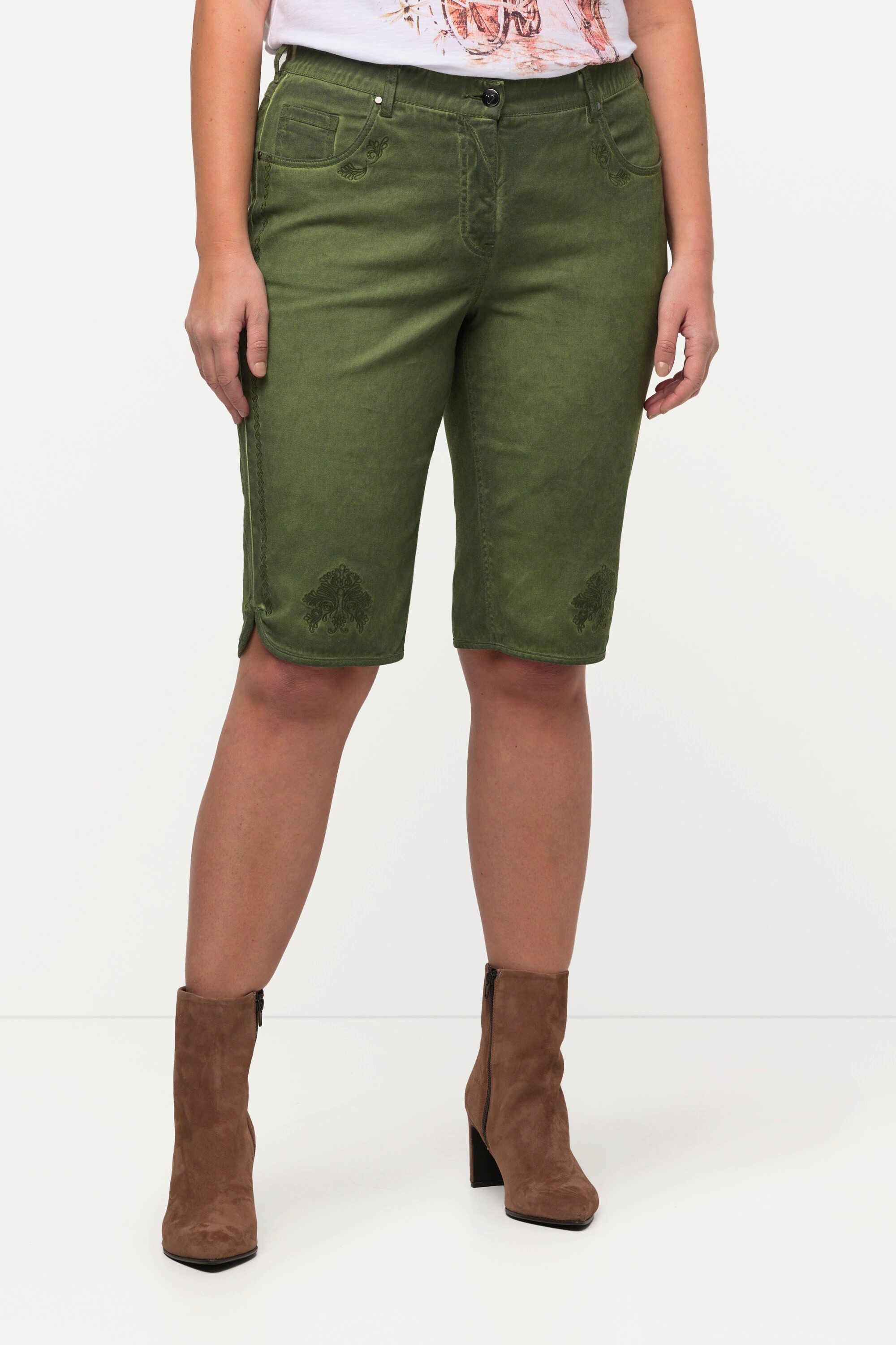 Ulla Popken Bermudas Trachten-Jeansbermuda Mandy Used-Look Stickerei