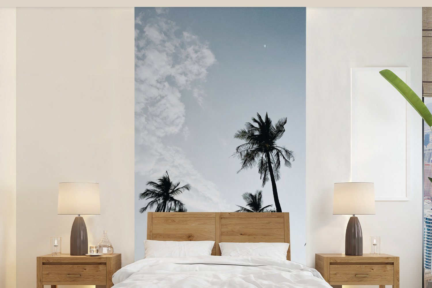Sommer - Schlafzimmer - (2 für Fototapete Tropisch, Vliestapete Palmen Matt, Fototapete Wohnzimmer Küche, St), bedruckt, MuchoWow