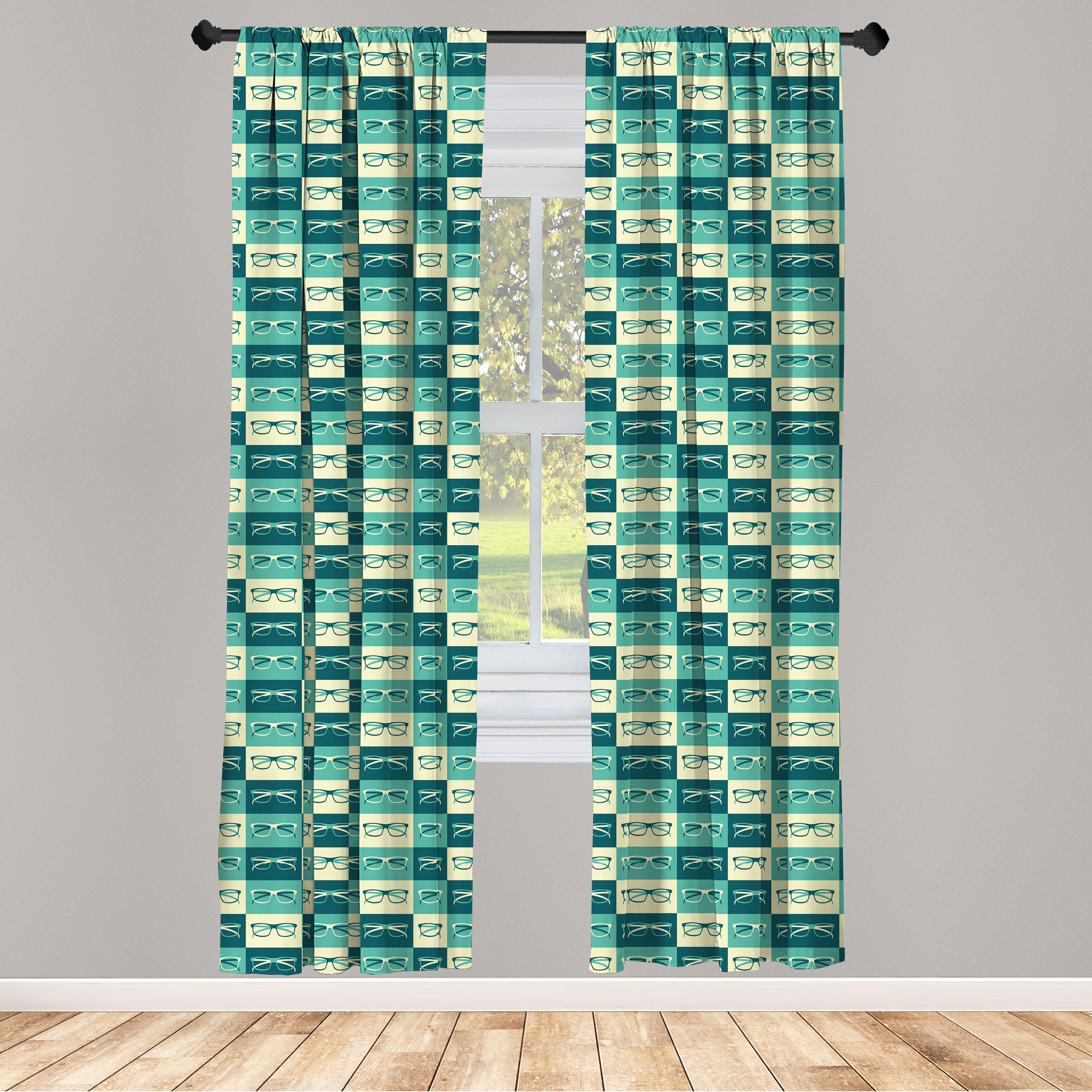 Gardine Vorhang für Wohnzimmer Schlafzimmer Dekor, Abakuhaus, Microfaser, Indie Weinlese-Brillen kühlen