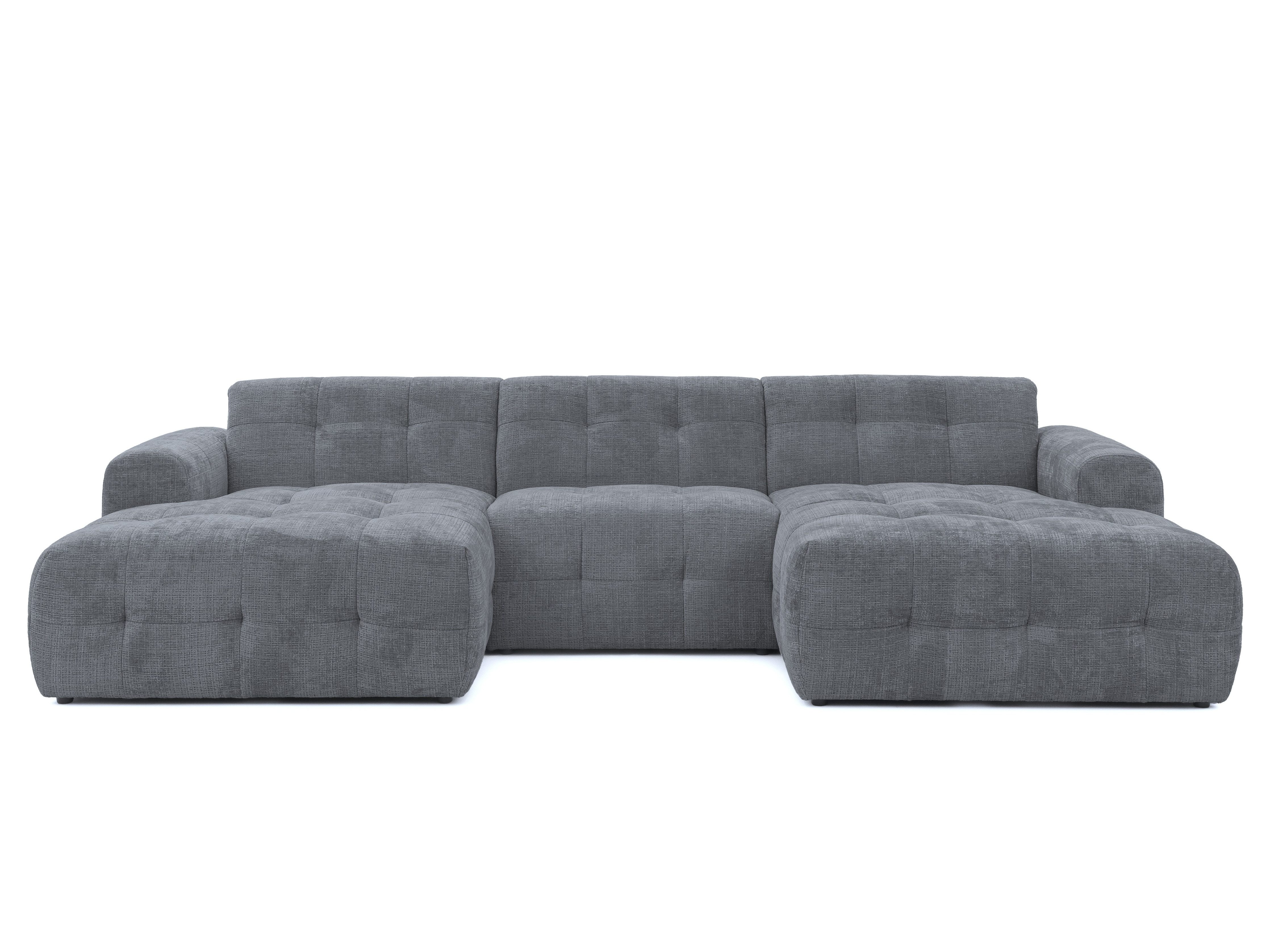 luma-home Wohnlandschaft 21052, in U-Form mit raffinierten Steppungen, B323/T161/H79 cm, 6-Sitzer, Wellenunterfederung, weicher, strapazierfähiger Chenille-Bezug in Grau
