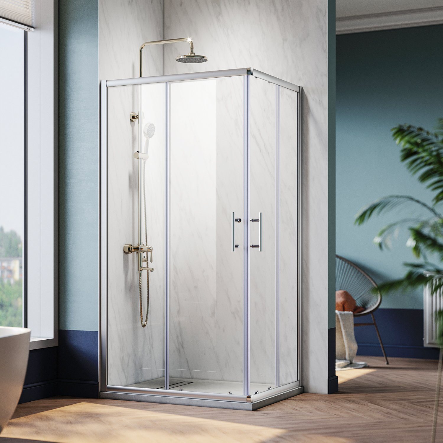 SONNI Eckdusche Eckdusche Duschkabine Eckeinstieg Schiebetüren 6mm Glas, BxT: 76x76 cm, Einscheibensicherheitsglas, 70-120 X 185cm, links und recht montierbar