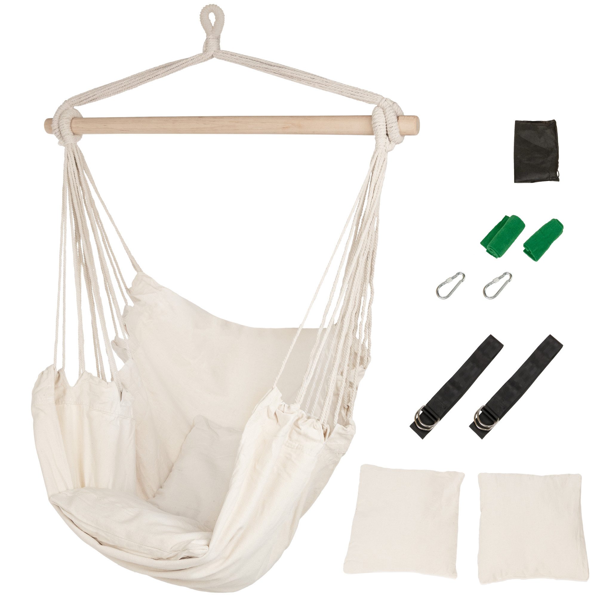 ib style Hängematte Kalea Hängesessel Weiß, Hängestuhl mit 2 Kissen und Zubehör - bis 150kg belastbar