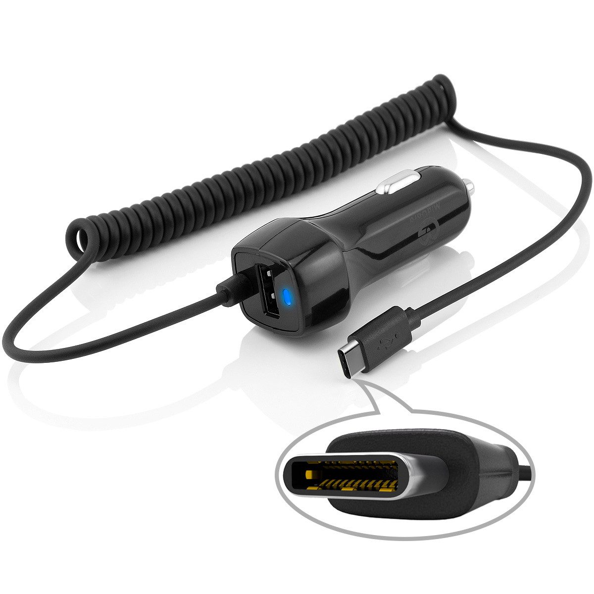 Spiral-Ladekabel Type-C USB Anschluss KFZ-Ladegerät Smartphone-Ladegerät