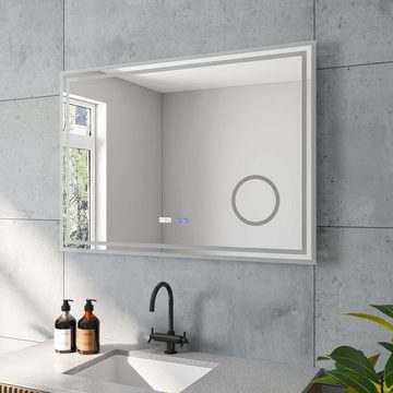 AQUABATOS LED-Lichtspiegel LED Badspiegel Badezimmerspiegel mit Beleuchtung Wandspiegel, Kosmetikspiegel Uhr Touch 3-Fach Vergrößerung Kaltweiß Beschlagfrei