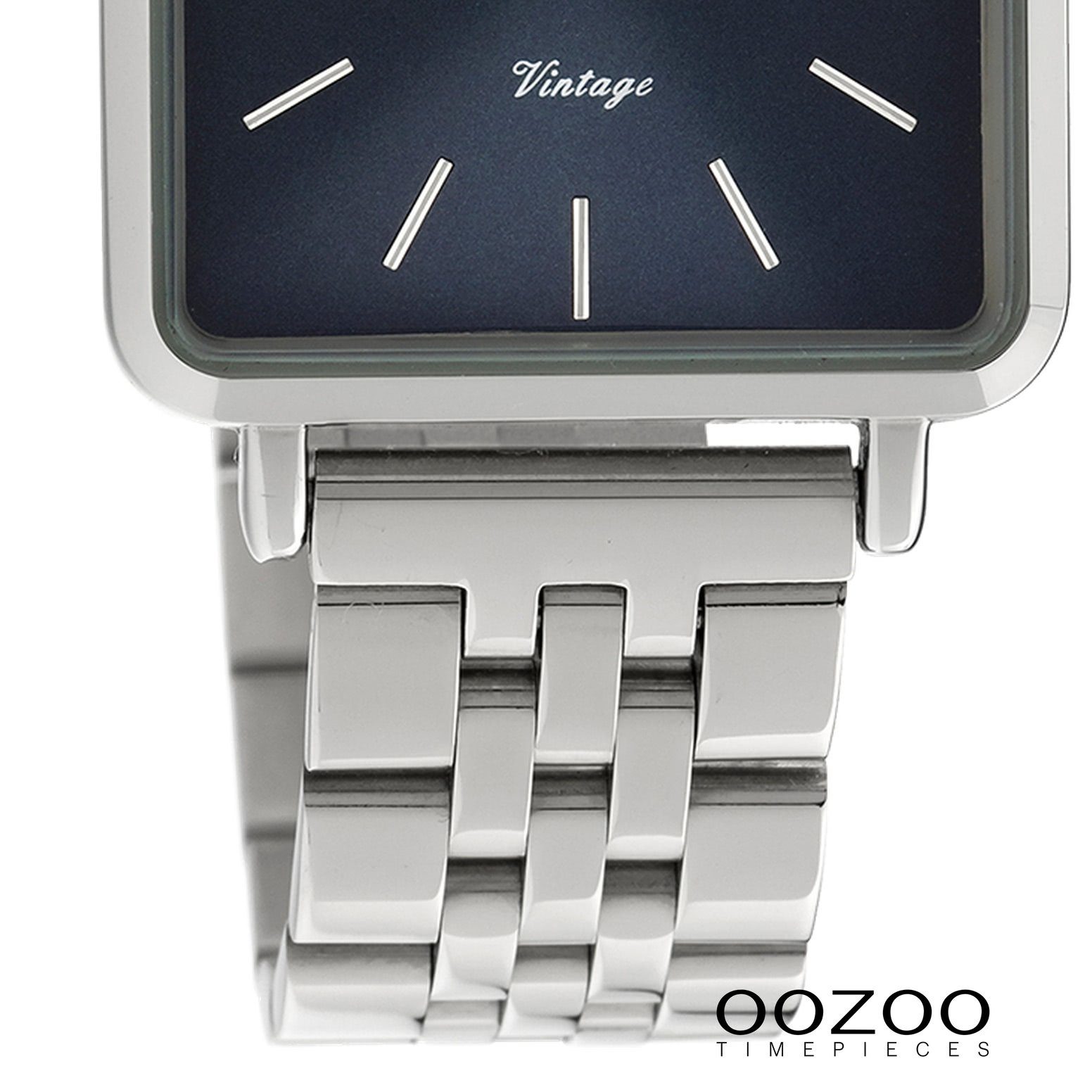 Damen Fashion-Style Armbanduhr (ca. klein Quarzuhr OOZOO Edelstahlarmband, Damenuhr Oozoo silber, eckig, 29mm)