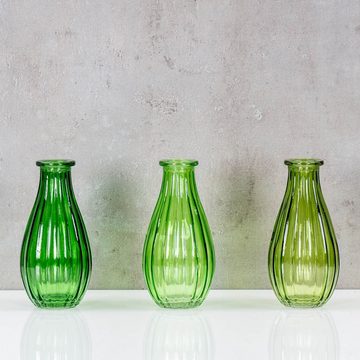 Levandeo® Dekovase, 3er Set Vase Glas Grün H14cm Flasche Blumenvase Tischdeko Frühling