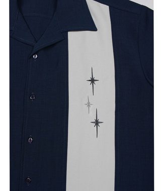 Steady Clothing Kurzarmhemd Three Star Panel Denim Retro Vintage Bowling Shirt