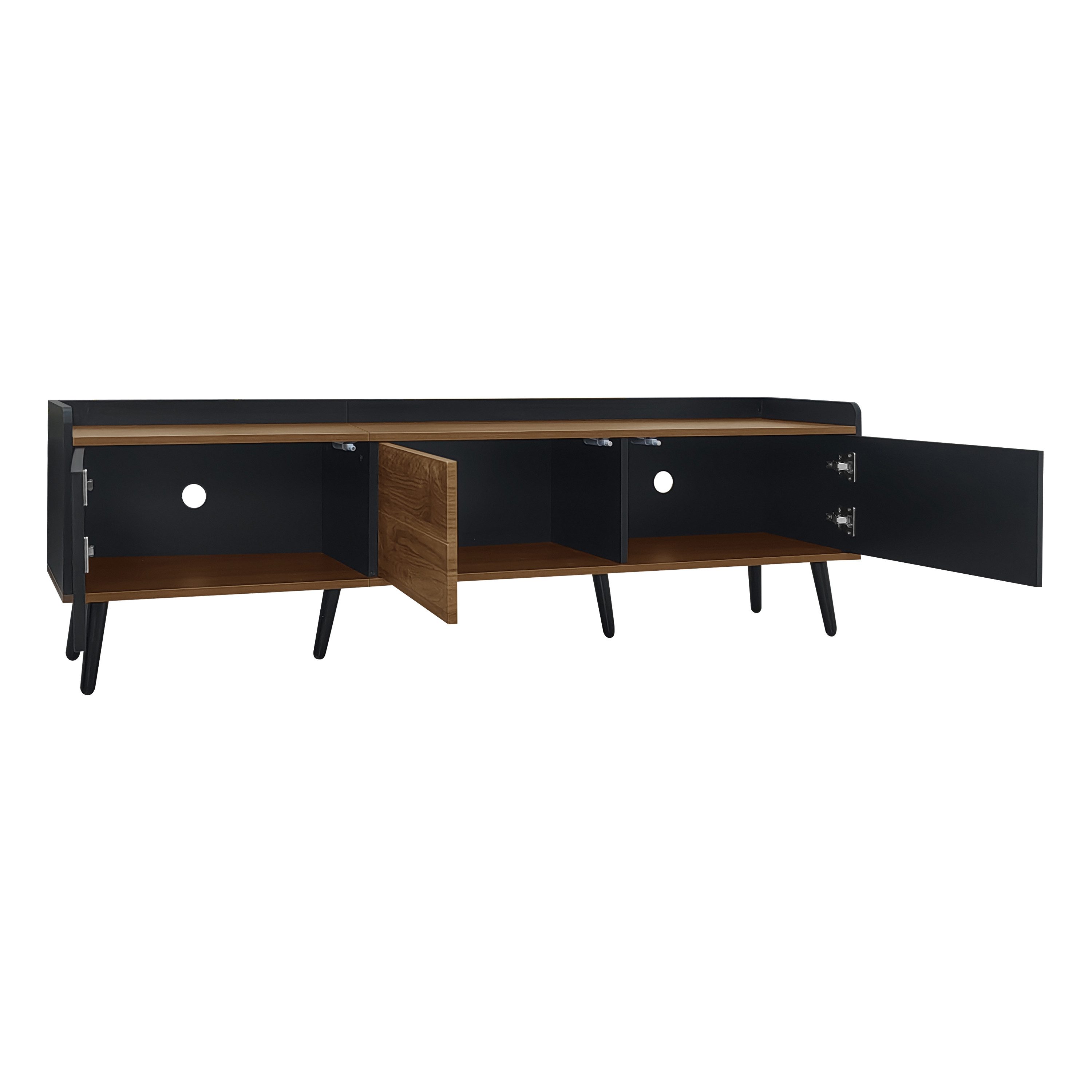 Yorbay TV-Schrank dreitüriger Unterschrank Natur Holzfinish, für Fernsehen bis 70 Zoll Klassik TV Ständer mit 6 Füße, Großer Strauruam, 160x39x50cm