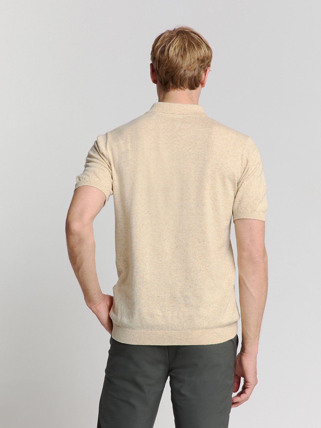 NO EXCESS T-Shirt Pullover Short Sleeve Polo V Melange With Linen, Sand
