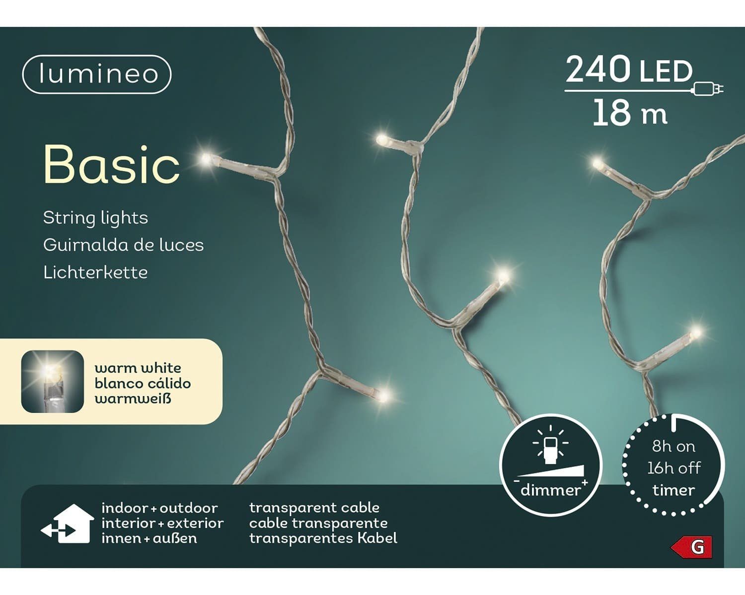 Lumineo LEDLichterkette »Lichterkette Basic 240 LED's 18 m warm weiß
