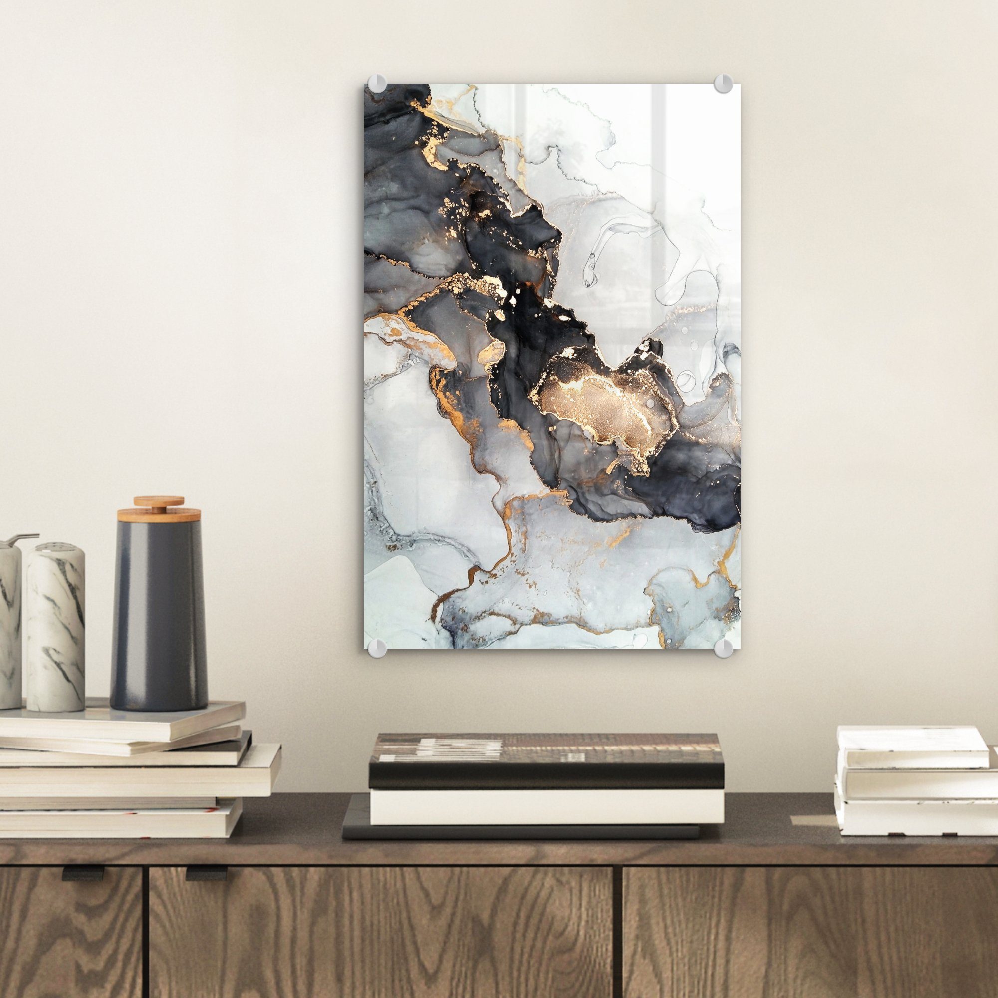 MuchoWow Acrylglasbild Marmor - Schwarz - Weiß - Gold - Luxus - Abstrakt, I günstig online kaufen