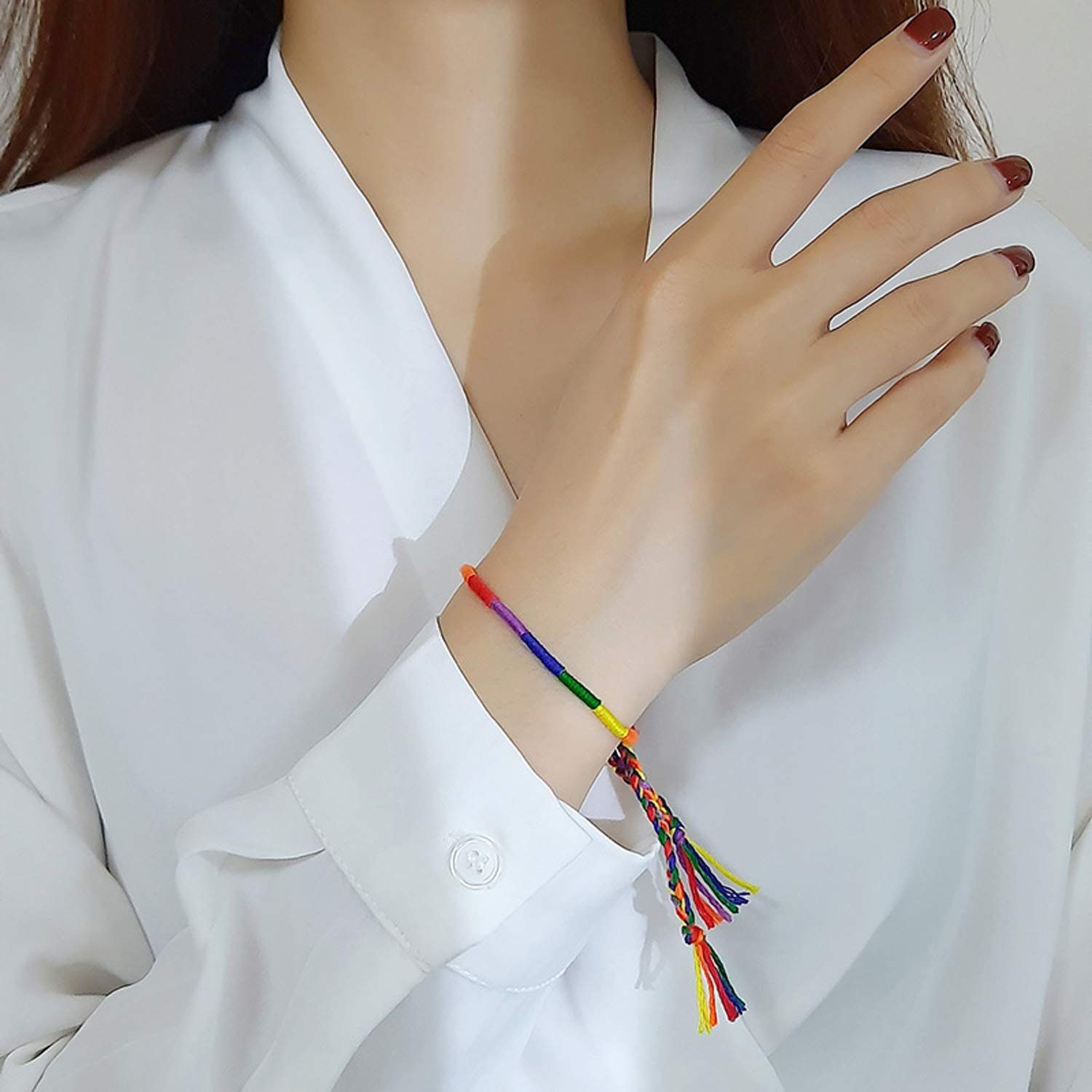 Haiaveng Freundschaftsarmband Freundschaftsarmband 2Pcs einstellbar Seil Armbänder, LGBTQ geflochtenes Regenbogen Gewebtes