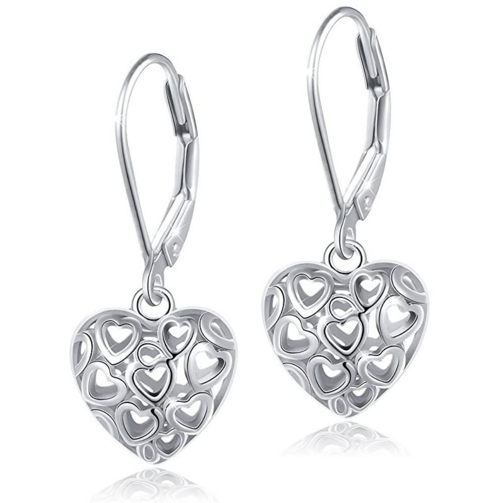 Fivejoy Paar Ohrhänger Herz Ohrringe Damen Silber 925 Hohl Geformte Hebel Ohrringe (2-tlg), Kann zu Ihrem Lieblingsoutfit getragen werden