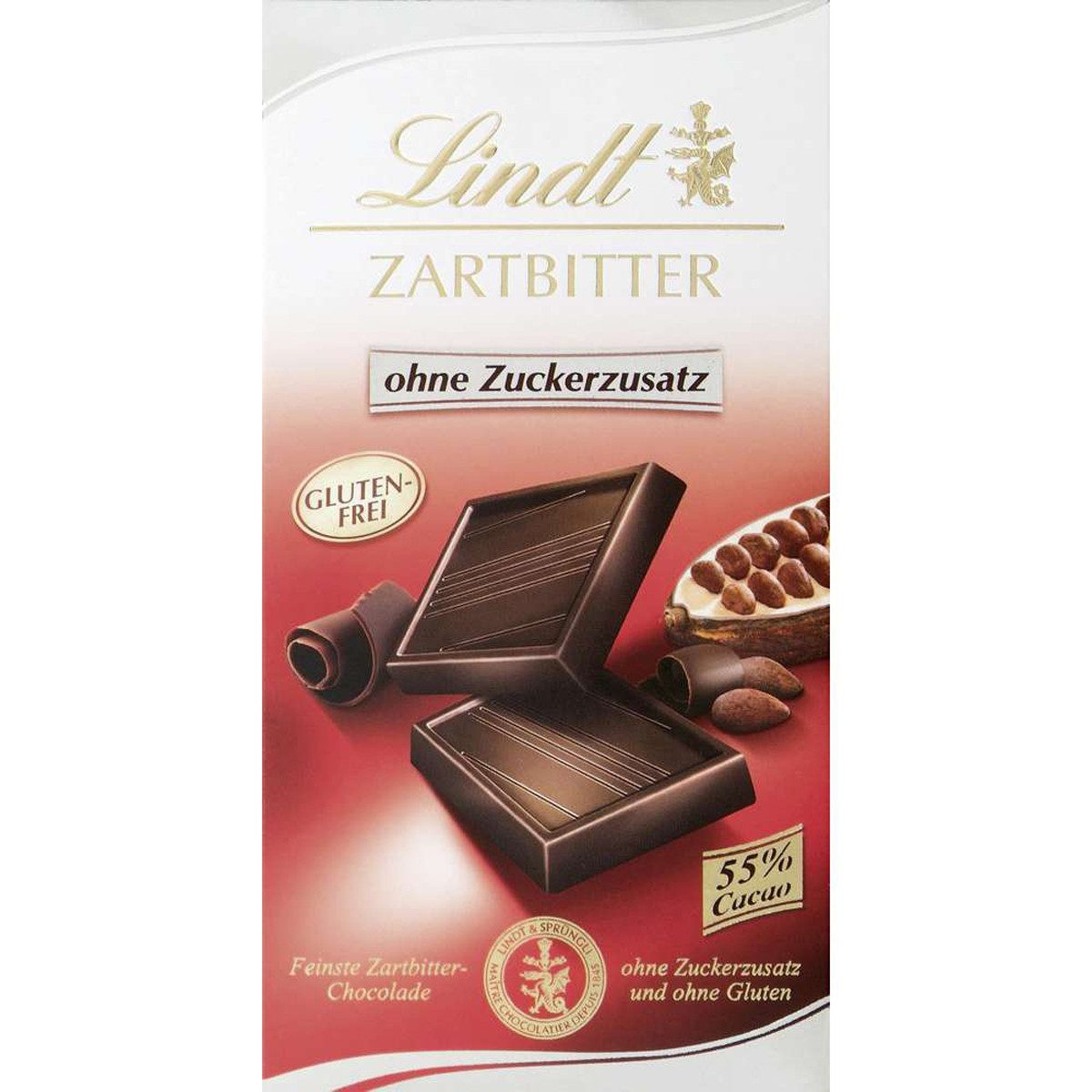LINDT Schokolade, Lindt Zartbitter ohne Zuckerzusatz aus hochwertiger Kakaobohnen 100g