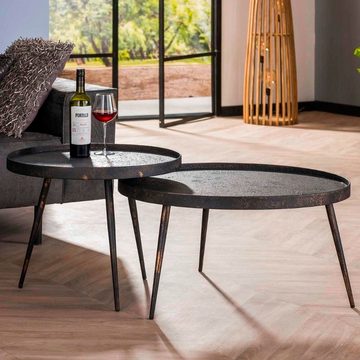 RINGO-Living Beistelltisch Massivholz Couchtisch Amba in Schwarz und Bronze 2er Set rund, Möbel