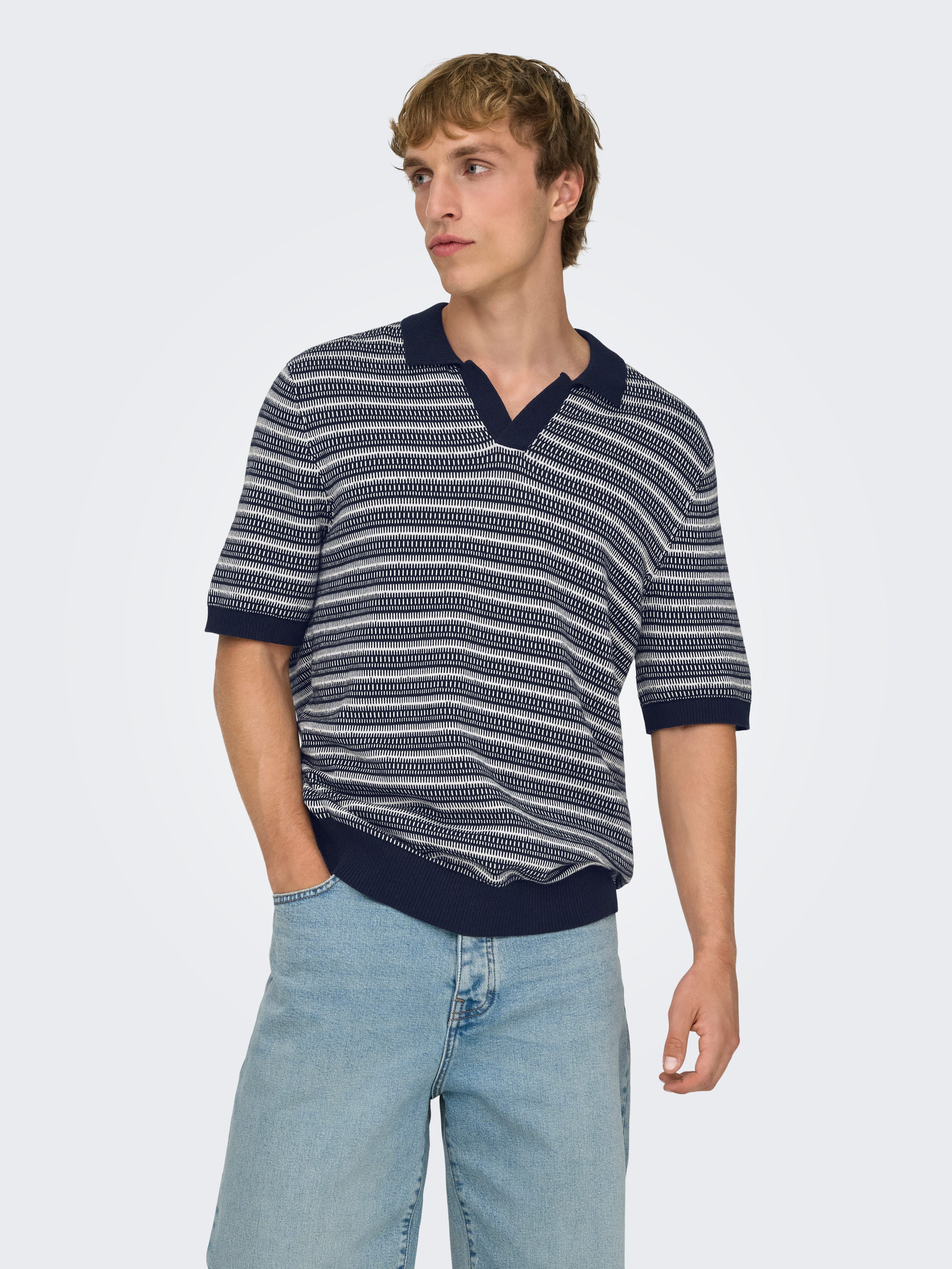 ONLY & SONS Polokragenpullover ONSTILO REG SS SPLIT NECK KNIT NOOS Baumwolle, regular fit