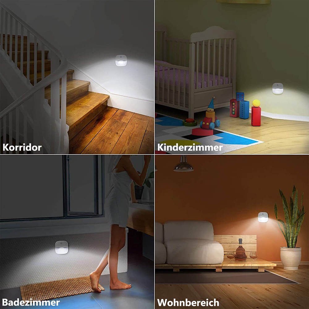 Rosnek LED Nachtlicht batterie Flur Treppen Weiß, für Schlafzimmer Aufkleber, Bewegungsmelder, Schrank, Warmweiß