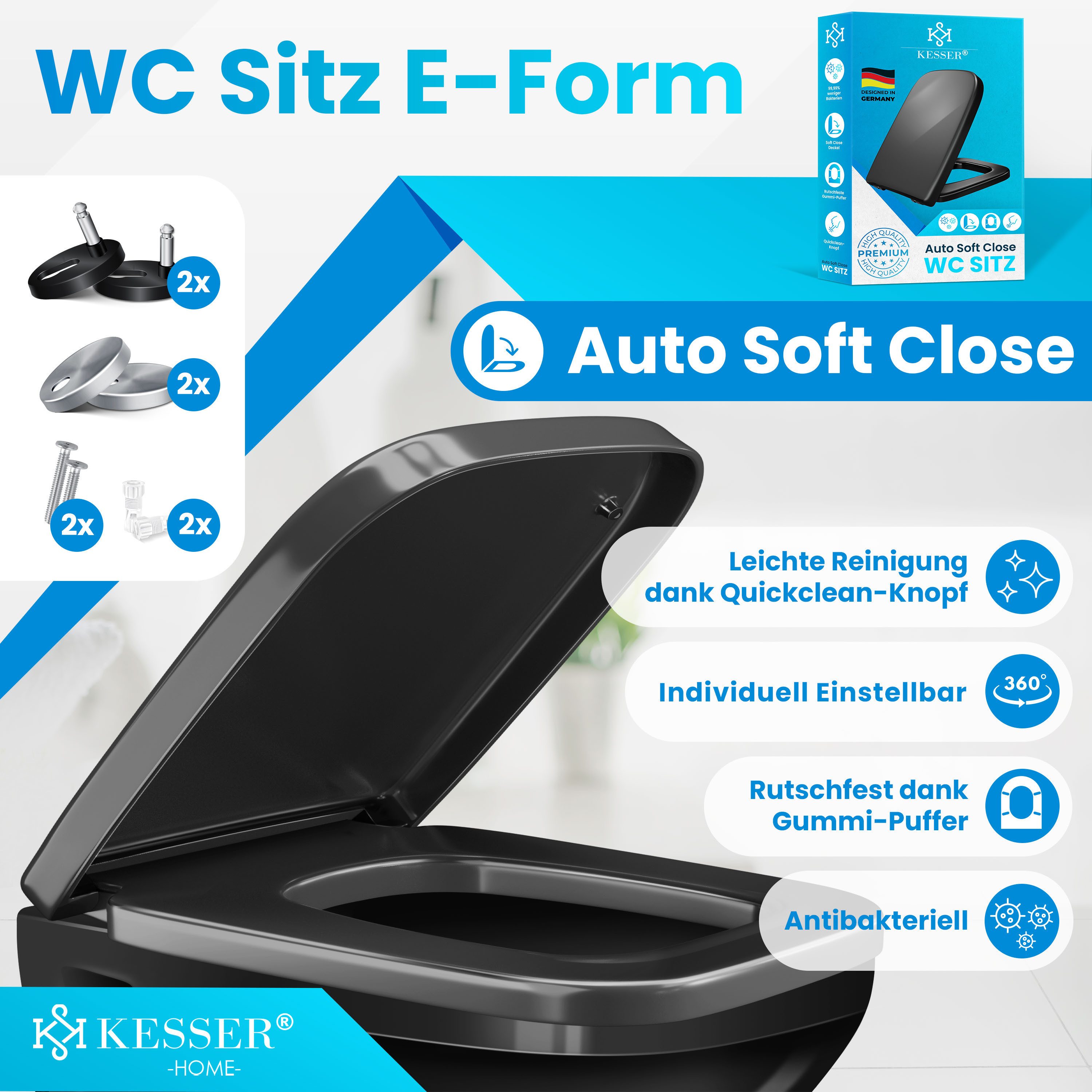 KESSER WC-Sitz, Toilettendeckel mit Absenkautomatik & Softclose aus Duroplast