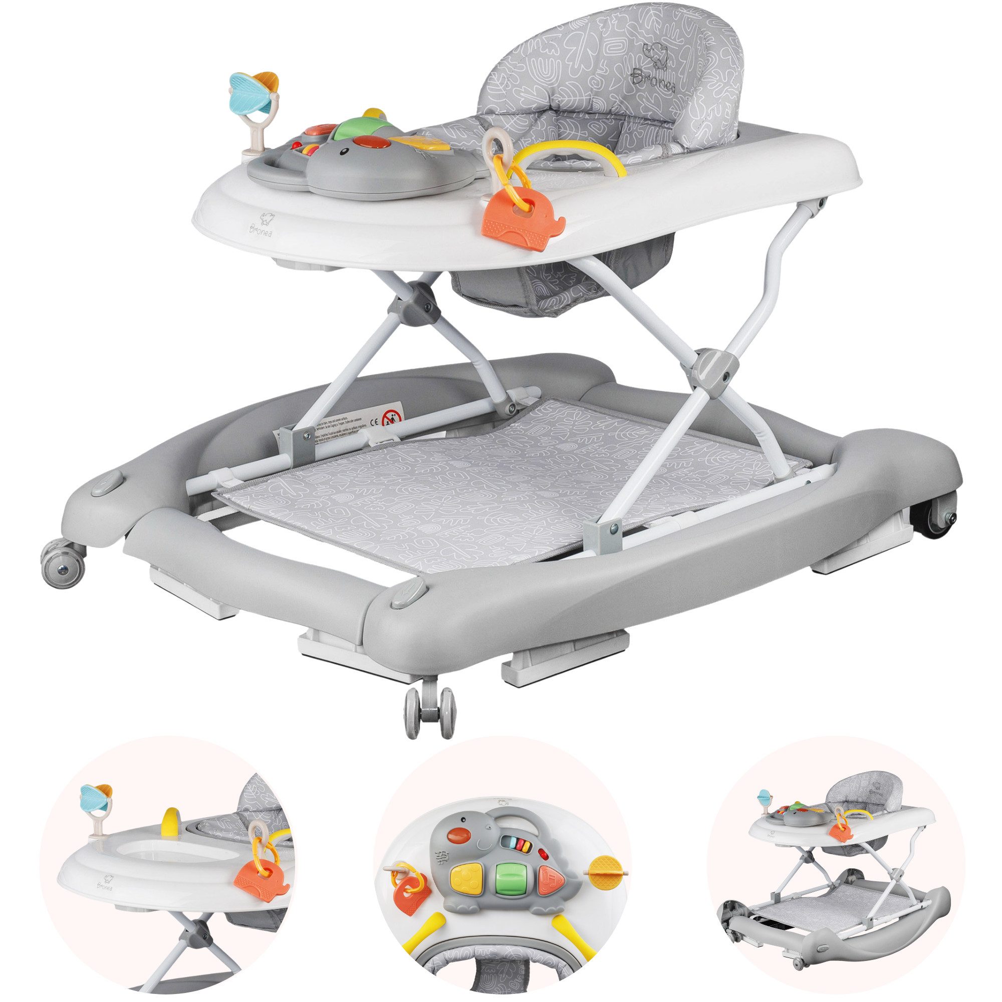 Bronea Lauflernhilfe Happy Life 5-in-1 Babywalker Gehfrei Lauflernwagen Schaukel Wippe, Ausnehmbaren Sitz, Im nu zum Schaukel, Widerstand Reifen einstellbar