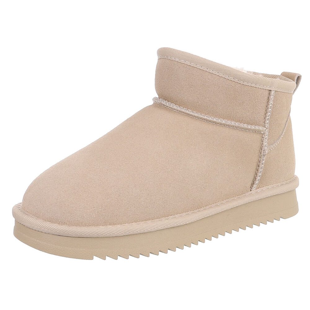 Ital-Design Damen Leder Slip-On Stiefelette mit Profilsohle Snowboots (92214552) Flach Flache Stiefeletten in Beige