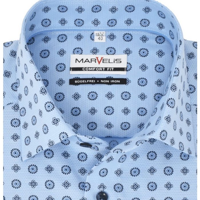 MARVELIS Businesshemd Businesshemd - Comfort Fit - Kurzarm - Muster - Blau FY10119