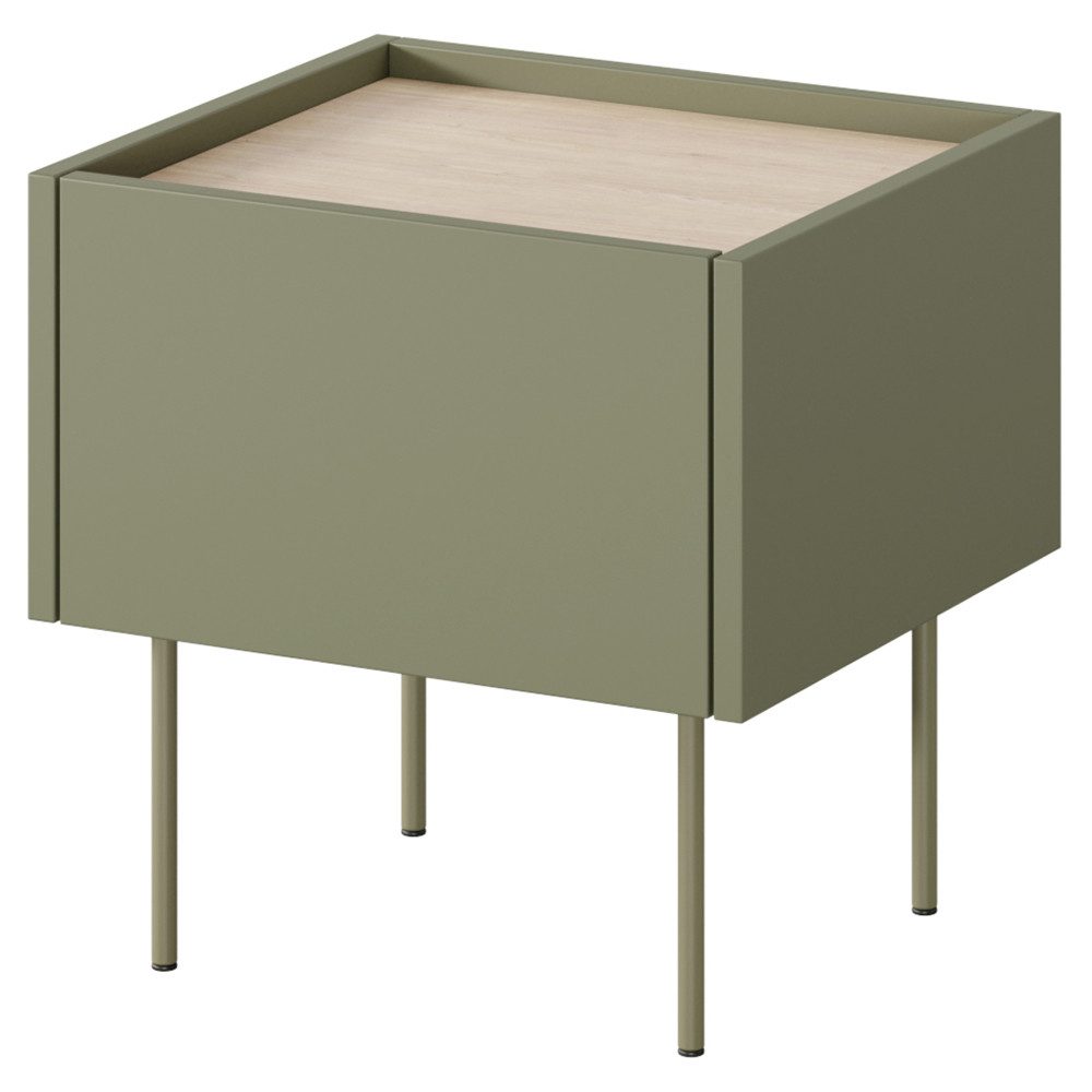 Lomadox Nachttisch DELFT-141, in olivgrün und Eiche, 45 cm breit, grifflos