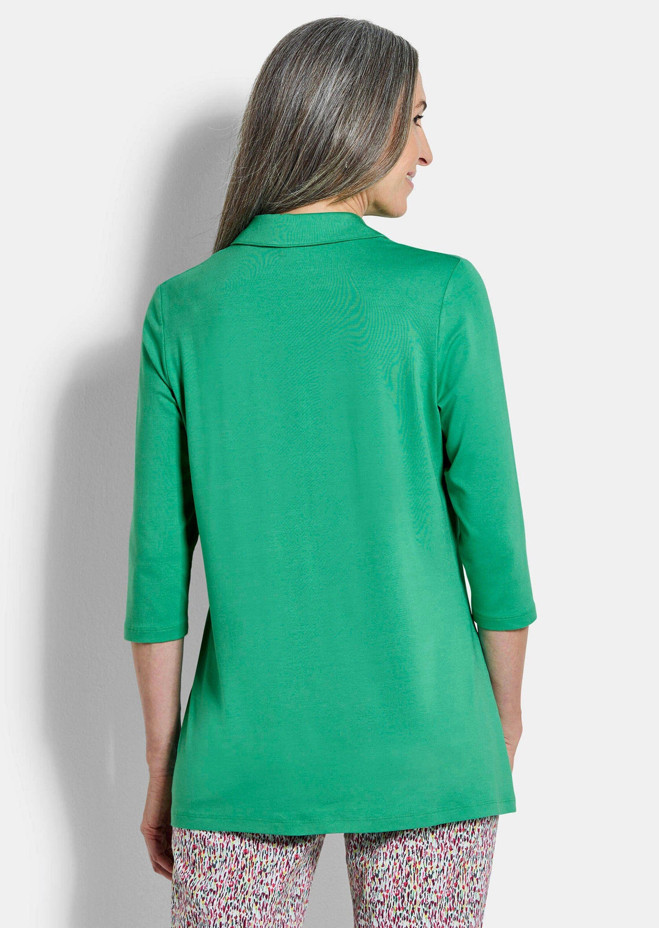 GOLDNER Tunika Kurzgröße: Elegantes Blusenshirt mit Biesen Jerseybluse mit offenem Hemdkragen, Knopfleiste und 3/4-Ärmeln