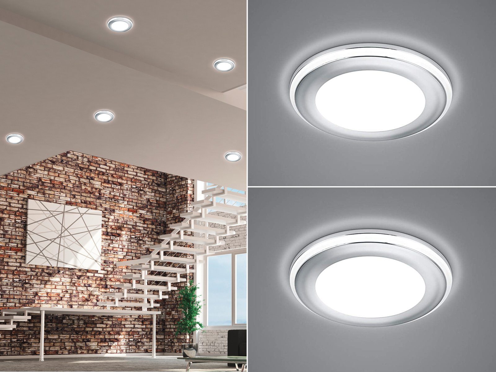 meineWunschleuchte LED Einbaustrahler, LED fest integriert, Warmweiß, Deckeneinbauleuchten 2er Set, Einbau Decken-spot Silber für die Decke