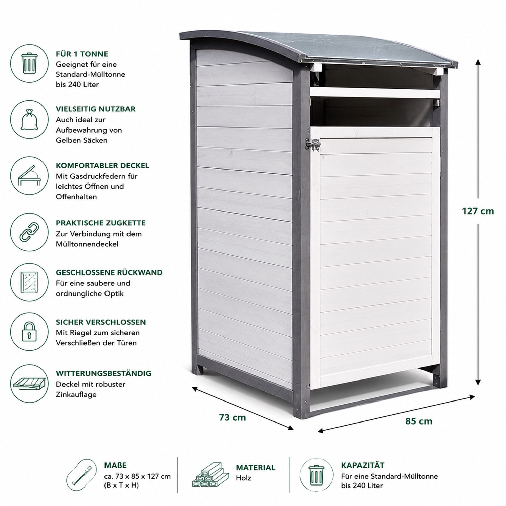 Mucola Mülltonnenbox Mülltonnenverkleidung Einzelbox Mülltonne 240L Anbaubox Zinkdach (Stück), Witterungsbeständig