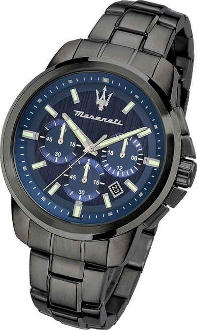 MASERATI Chronograph »Maserati Herren Uhr Chronograph«, (Armbanduhr), Herren Armbanduhr, groß (ca. 52x44mm), Edelstahlarmband grau, Sport