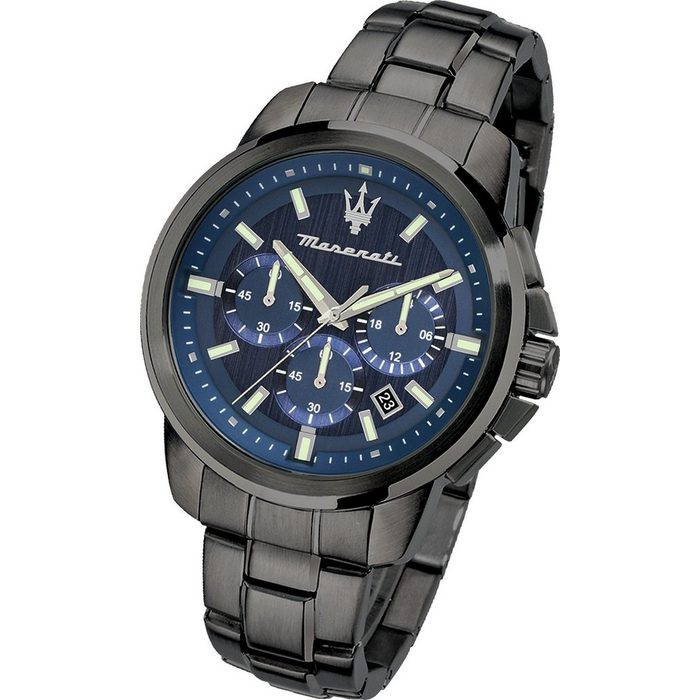 MASERATI Chronograph Maserati Herren Uhr Chronograph (Armbanduhr) Herren Armbanduhr groß (ca. 52x44mm) Edelstahlarmband grau Sport