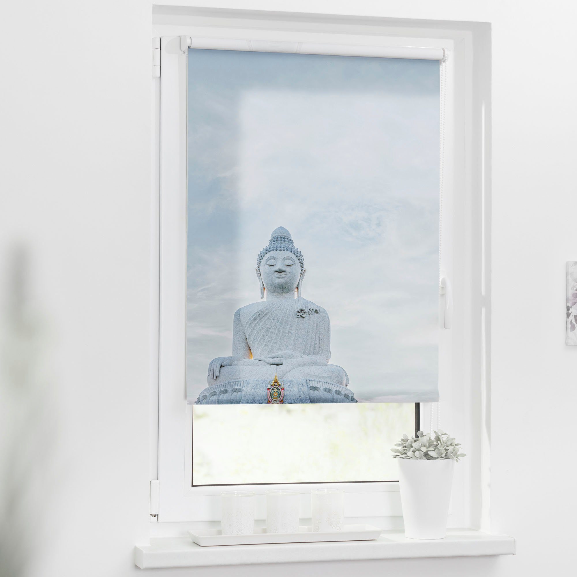 freihängend, ohne Rollo Klemmfix, Klemmfix Buddah Bohren, blickdicht, ORIGINAL, - blickdicht, LICHTBLICK Hellblau, Seitenzugrollo