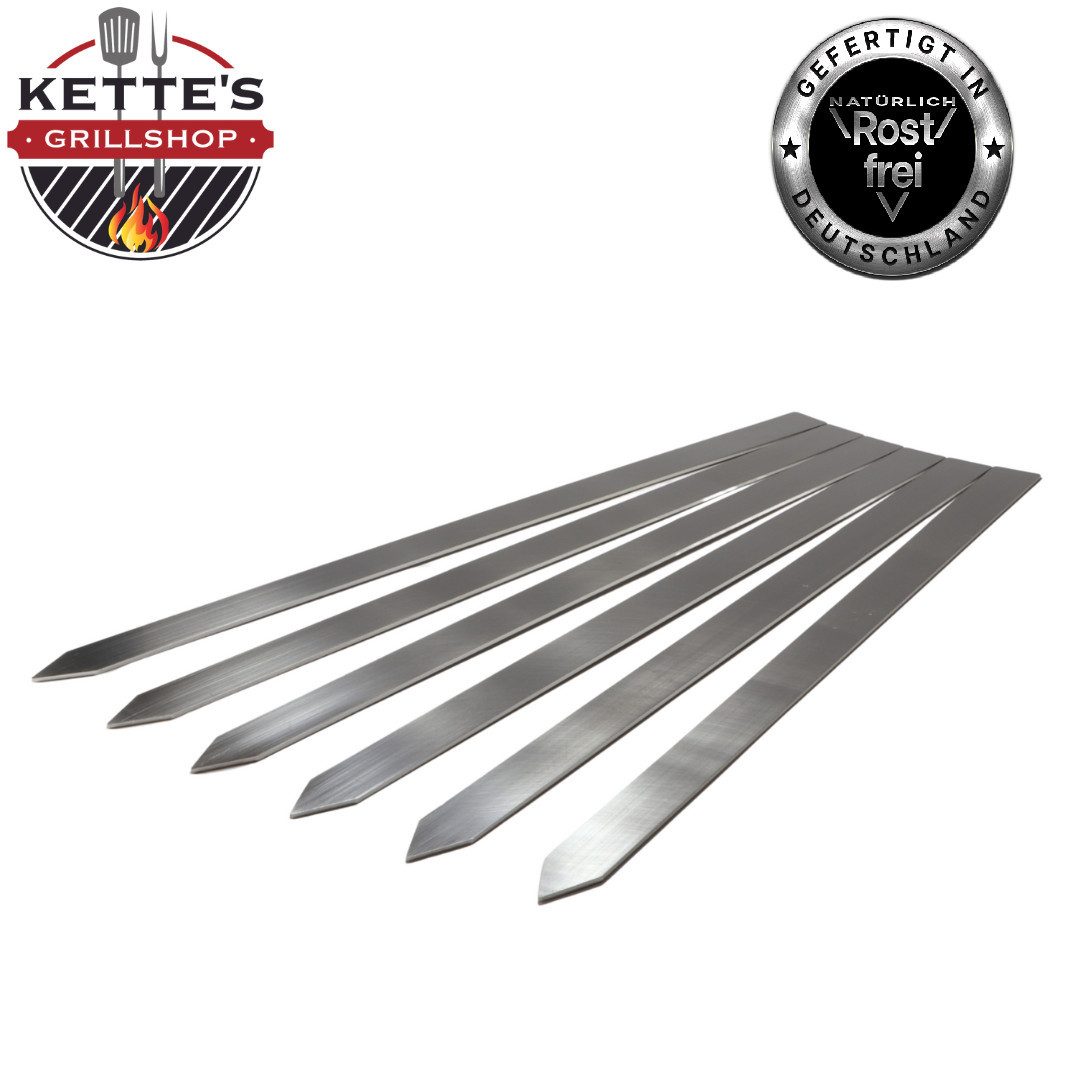 Kette´s Grillzubehör Schaschlikspieße Edelstahl Adana Grillspieße extra breit 24mm und 600mm lang (3-St., 3er Set - 3 Spieße, 6er Set - 6 Spieße, 10er Set - 10 Spieße), Rostfreier Edelstahl Gastro geeignet