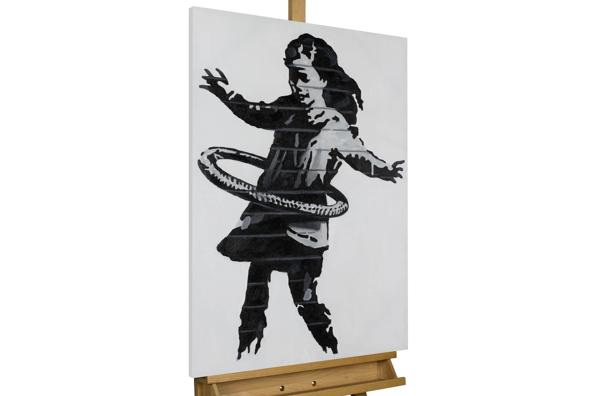 KUNSTLOFT Gemälde Banksy's Hula Hoop 60x90 cm, Leinwandbild 100% HANDGEMALT Wandbild Wohnzimmer
