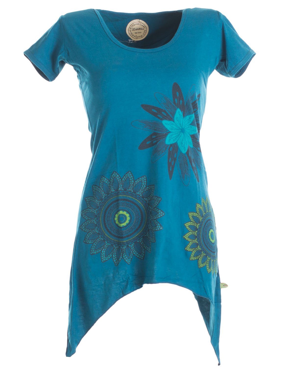 Tunikakleid Asymmetrisches Longshirt m. großen Blumen bedruckt