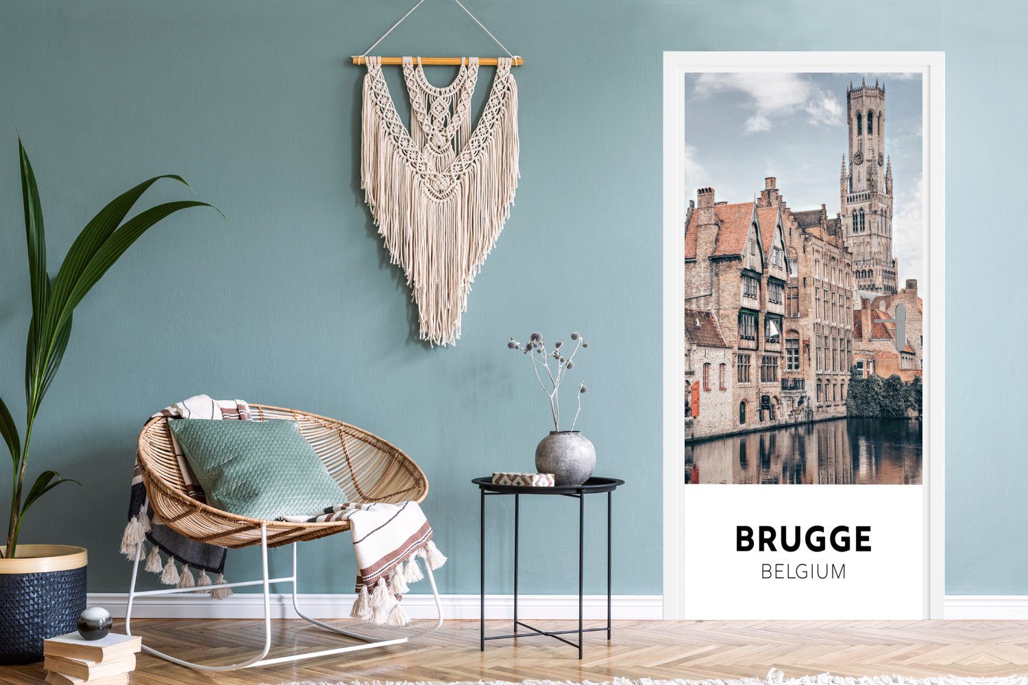 (1 - Brügge MuchoWow Architektur Belgien - Tür, Fototapete für 75x205 Türtapete Matt, Wasser, bedruckt, - Türaufkleber, cm St),