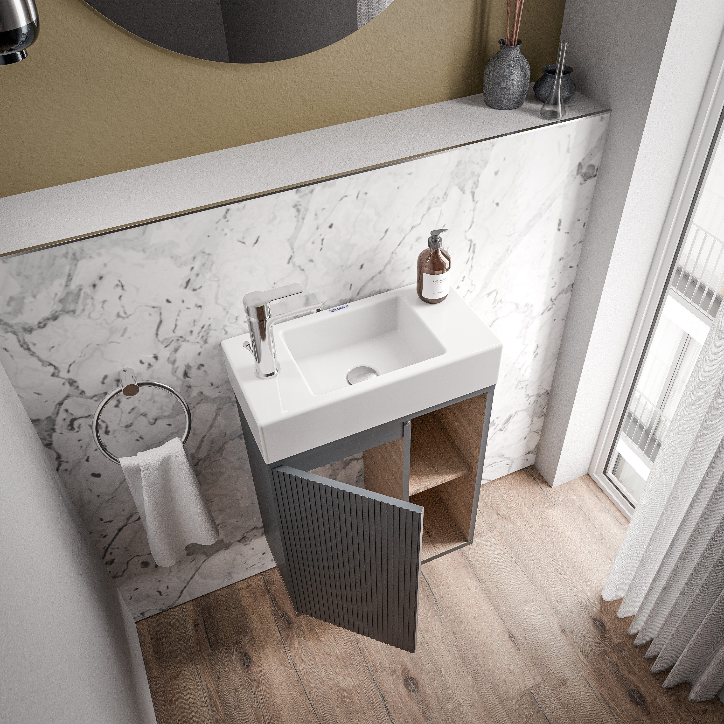 Bernstein Badmöbel-Set BELDIVO, (mit Waschbecken DURAVIT, günstig online kaufen