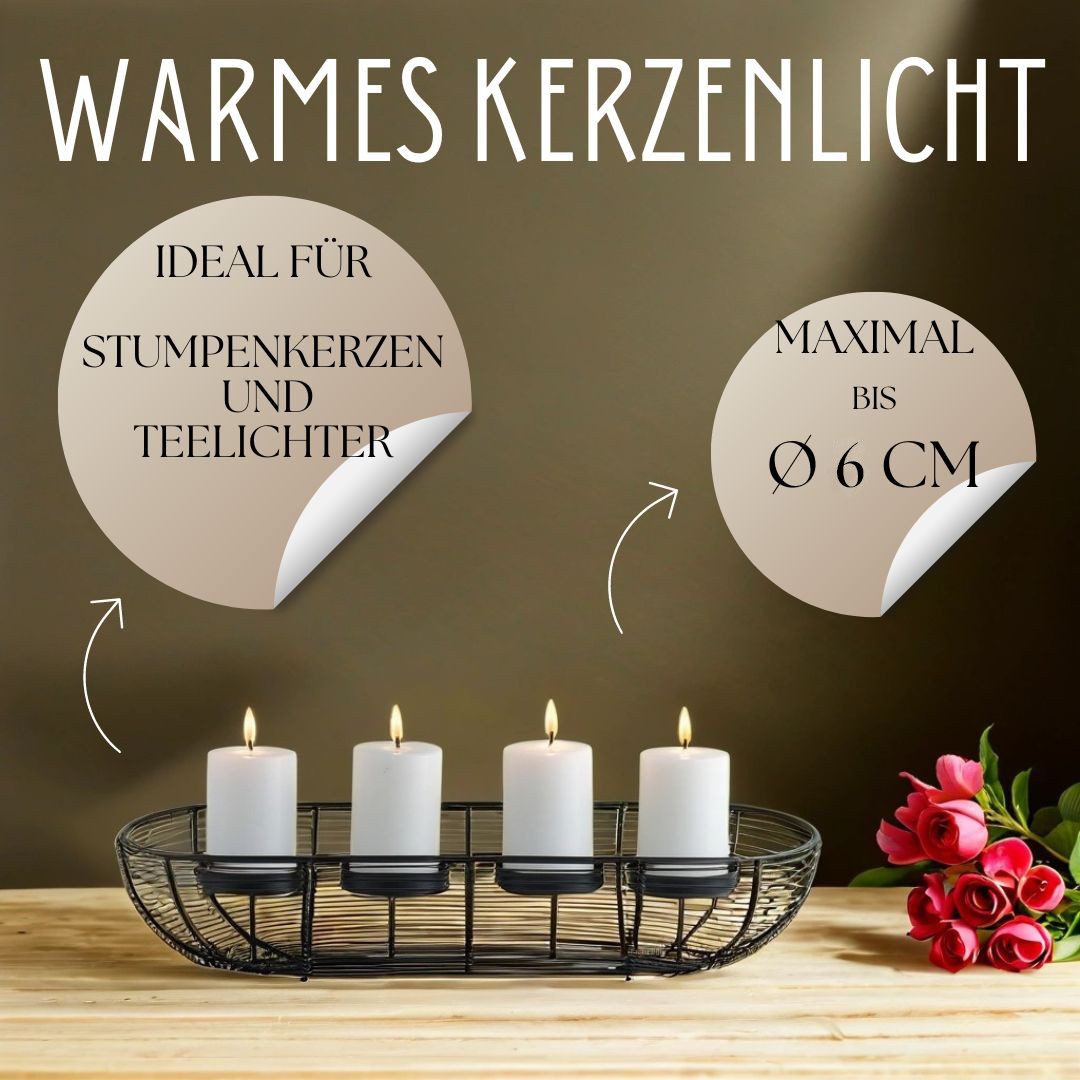 Marrakesch Orient & Mediterran Interior Adventskranz Moderner Adventskranz Flann handgefertigt aus Metall in Schwarz 40 cm, Handarbeit