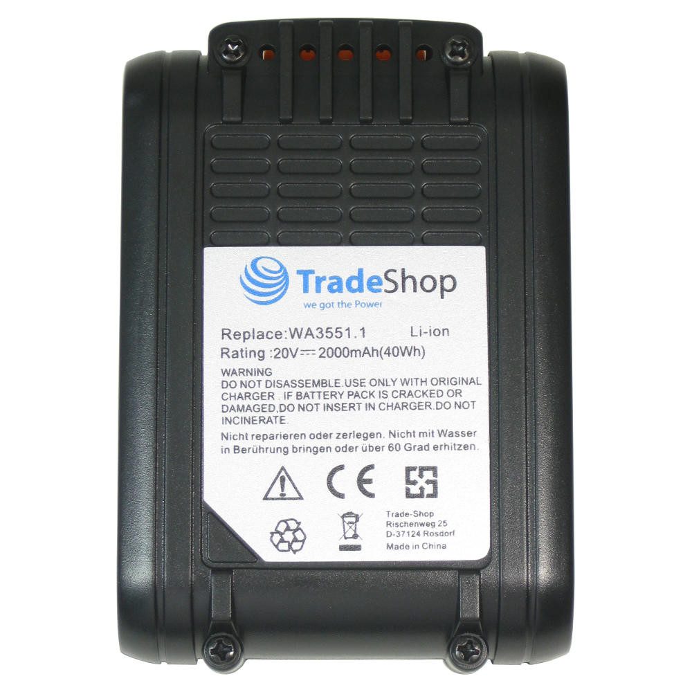 Trade-Shop Akku passend für Worx Worx WG169 WG169E WG259 WG259E.9 WG549 Akku Li-Ion 2000 mAh (20 V)