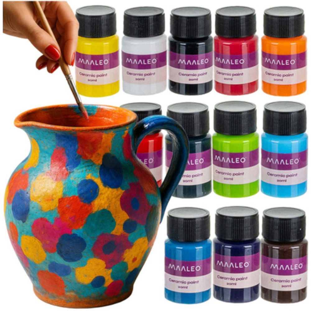 MAALEO Acrylfarbe Glas- und Keramikfarben Set 12 Stk ofenfeste Glasmalfarben für Porzell