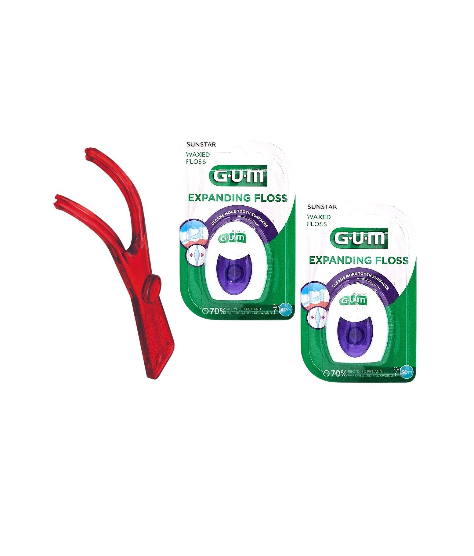 GUM Zahnseide GUM Flossmate Zahnseidehalter + 2x GUM Expanding Floss Zahnseide a 30m, (0-St)