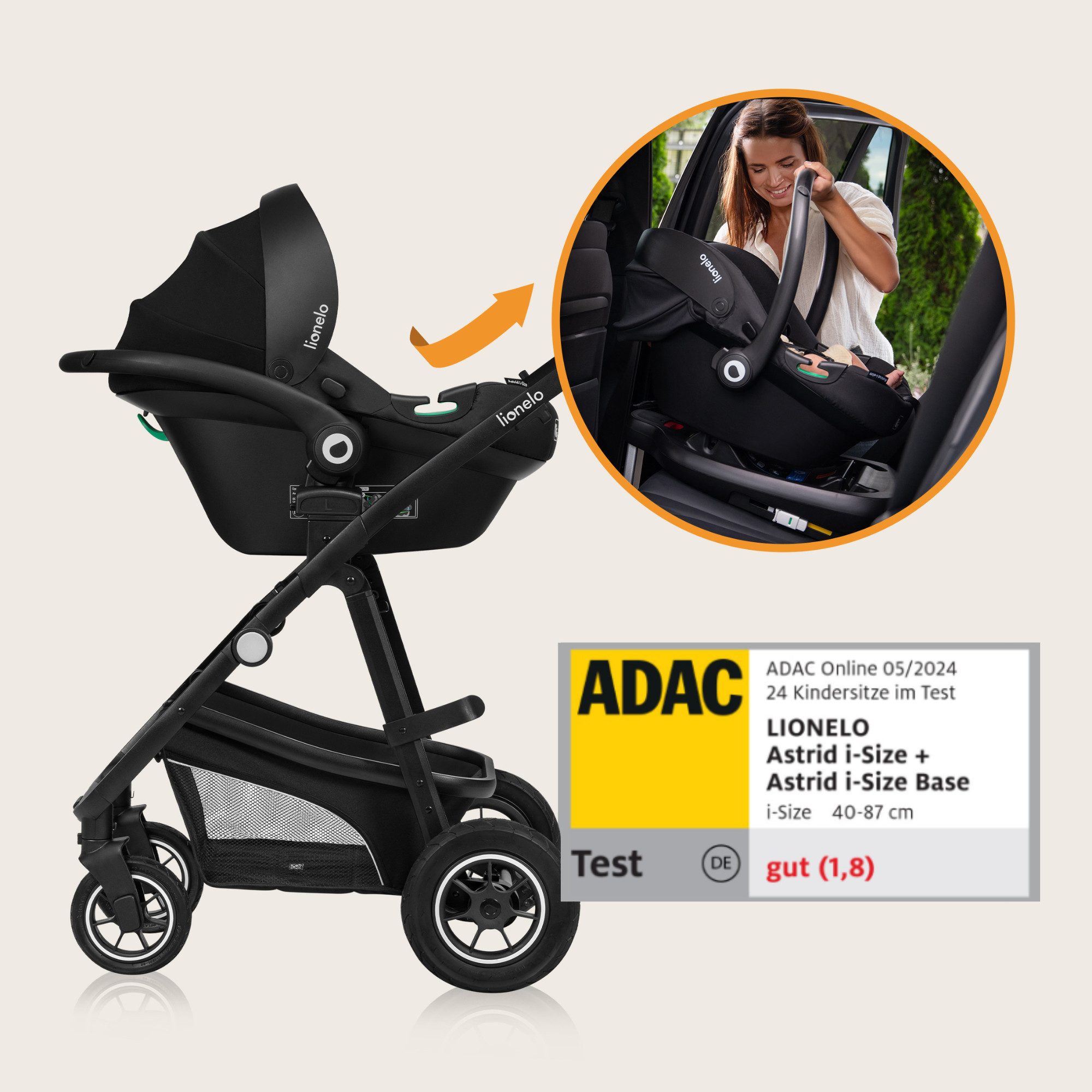 lionelo Kombi-Kinderwagen MERIL 3IN1, (Set 3in1), 3in1: XL-Babywanne/ADAC/Große Gummiräder/UPF50+/3D Panorama