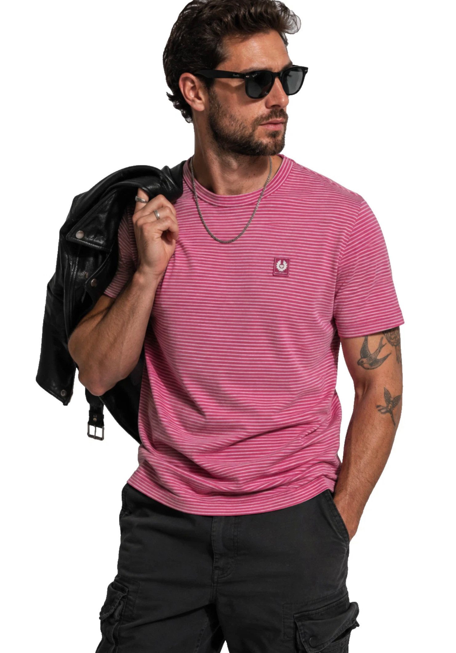 Belstaff T-Shirt London Retro Micro Striped Tee Modern Slim fit (1-tlg) Farblich abgestimmter Phoenix-Aufnäher auf der Brust