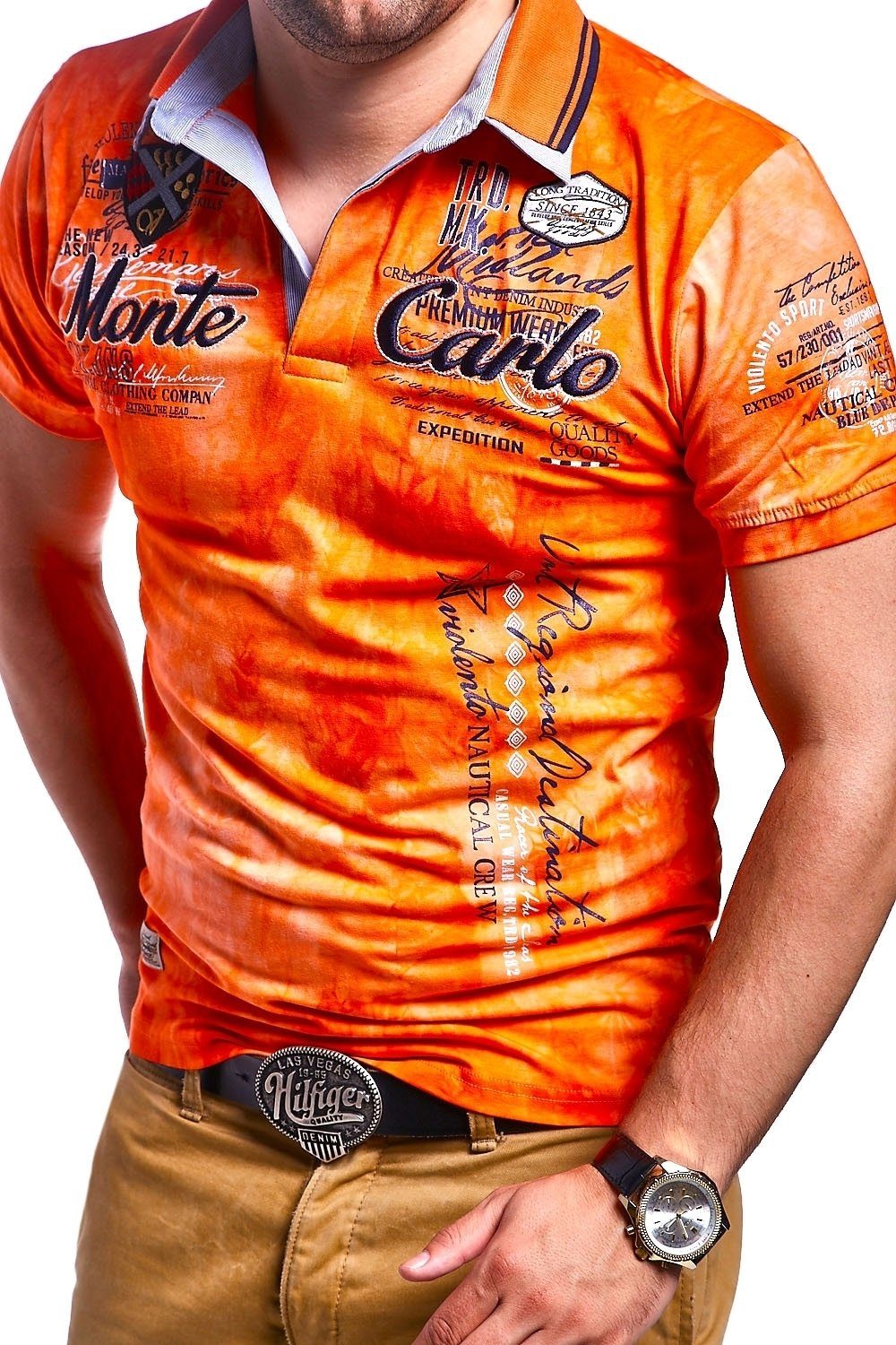 behype Poloshirt PP-MONTCA mit sportiven Stickereien orange